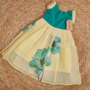 TEAL YELLOW TISSUE FROCK